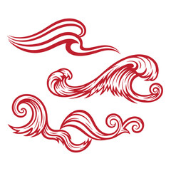 Fototapeta premium Red wave swirls on white background, fluid motion