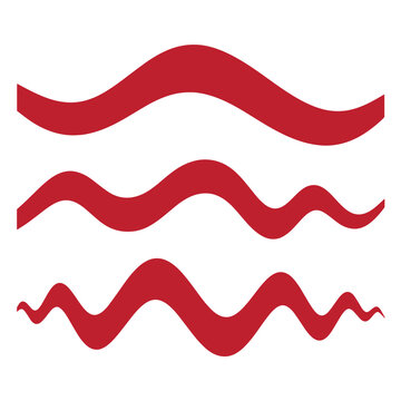 Red wavy lines on white background, three varying wave patterns waves