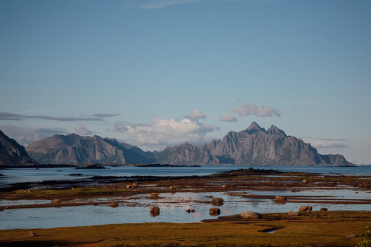 Lofoten islands landscape showing mountains and water