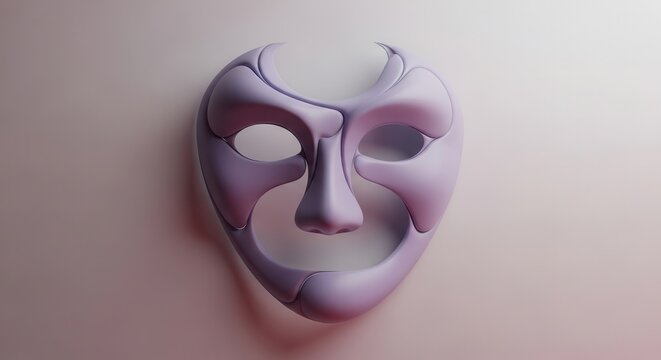 Intriguing lavender face sculpture revealing abstract humanistic forms and soft shadows