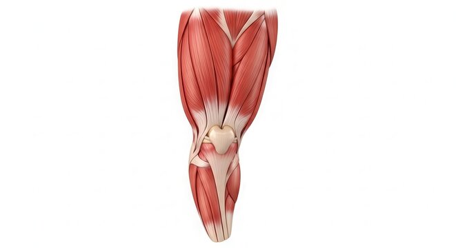 Detailed three-dimensional rendering of human leg muscles and knee joint for anatomical studies