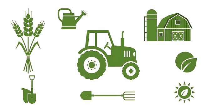 Agriculture farm icons green.