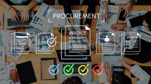 Collaborative Procurement Process with Invoices and Checklists for Business Efficiency and Success in a Modern Office Setting Gluon.