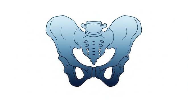 Detailed anatomical illustration of the human pelvic bone structure for medical education