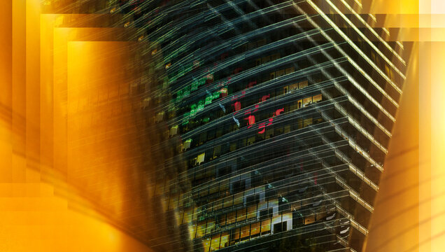 Golden abstract downtown high-rise architecture