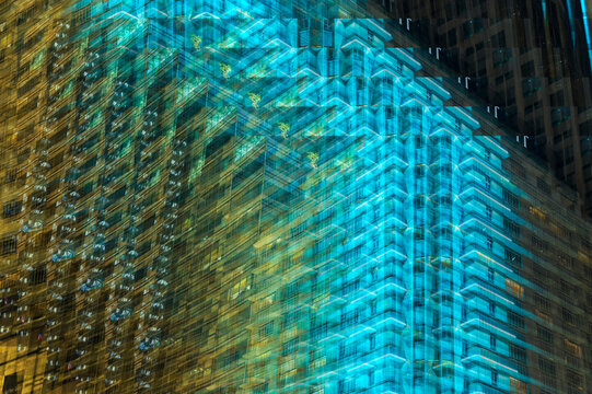 Electric blue downtown skyscraper abstract background