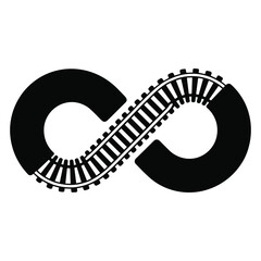 Fototapeta premium Symbol of infinity shaped with a detailed train railroad track and ties on a white background