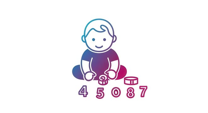 A modern gradient icon illustrating a smiling baby interacting with early learning number blocks