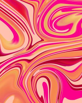 Abstract pastel liquid marble background with pink and yellow fluid swirl for wallpaper or background