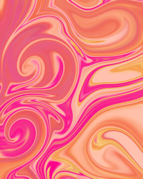 Abstract pastel liquid marble background with pink and yellow fluid swirl for wallpaper or background