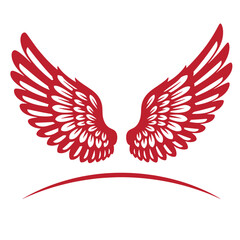 Obraz premium Red wing stylized wings on white background, red wings wing, white background, wing white background, red curved line