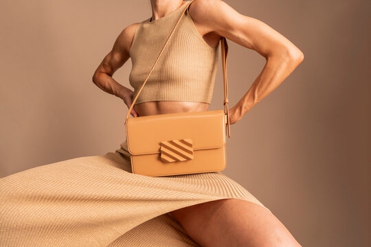 Beige Knit Outfit With Tan Shoulder Bag