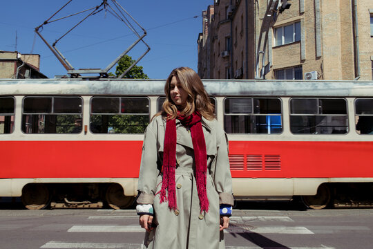 a woman walking in the city