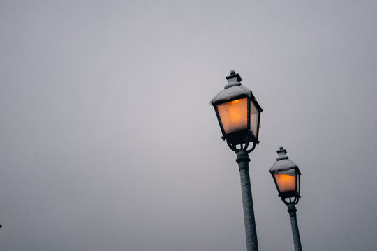 Historic lamps in snowy Stockholm