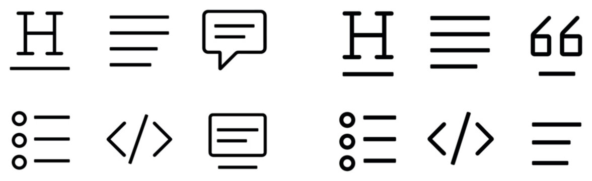Text interface icons with heading quote list outline