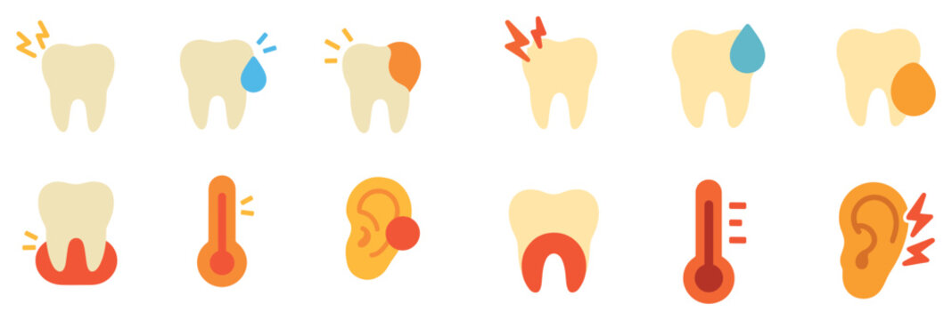 Dental icons with tooth ear thermometer minimal colorful
