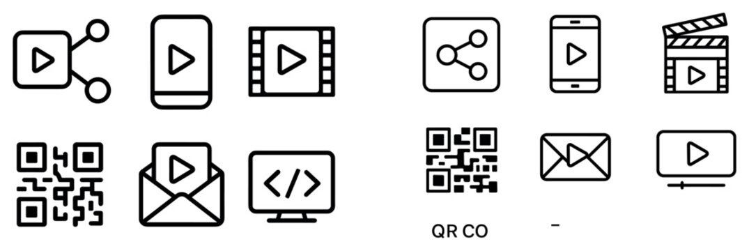 Media icons with play share phone outline minimal