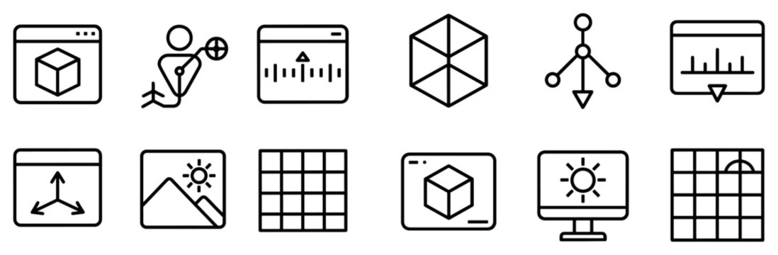 Technology icons with cube monitor chart outline