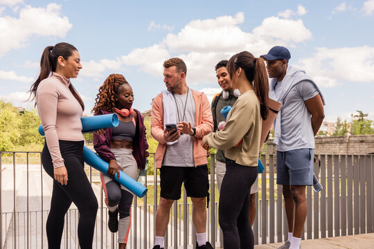 Outdoor workout session with multiethnic friends