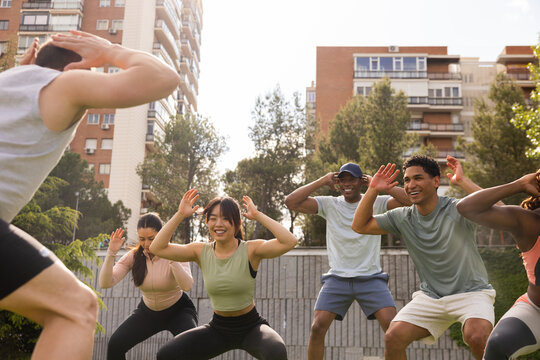 Outdoor workout session with friends in Madrid