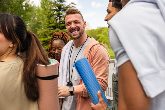 Multiethnic friends enjoying outdoor workout session