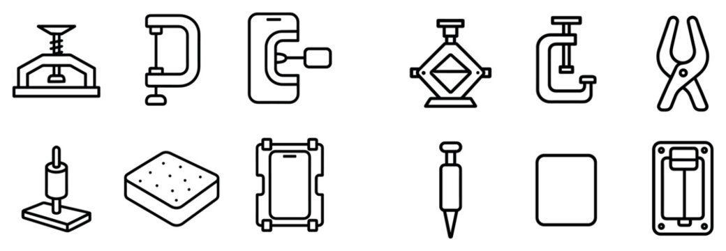Workshop icons with clamp press sponge outline