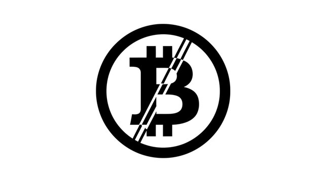 Bitcoin Ban or No Crypto Currency Symbol Icon.
