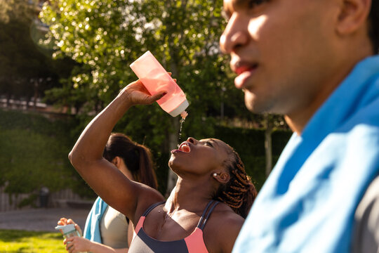 Refreshing break during an outdoor workout session