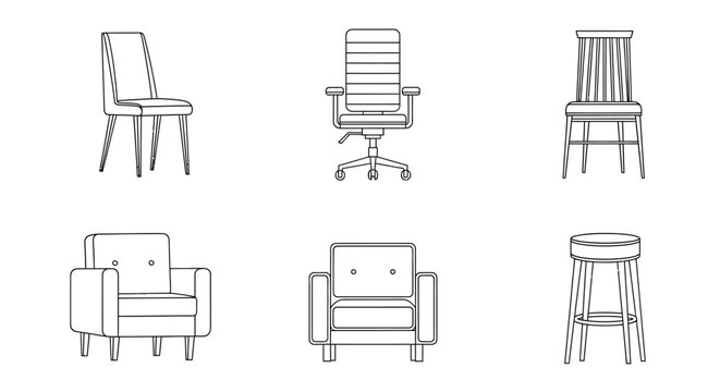 Furniture Line Art Illustrations.