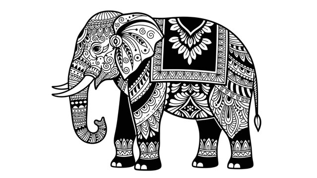Ornate Elephant Mandala Illustration with Intricate Zentangle Patterns