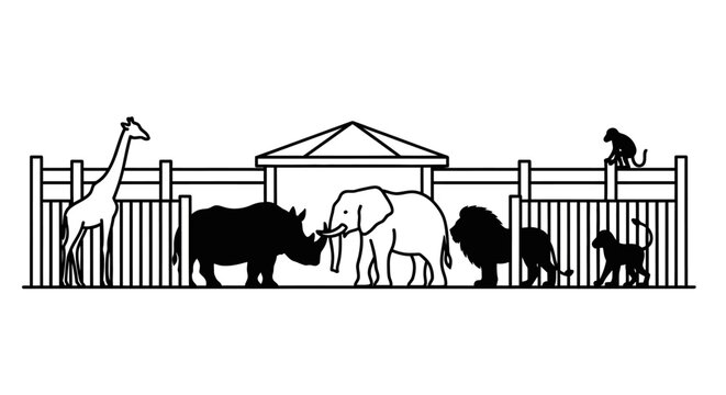 Zoo Animals Behind Fence.