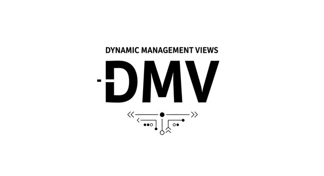 DMV Dynamic Management Views Typography with Data Technology Icons