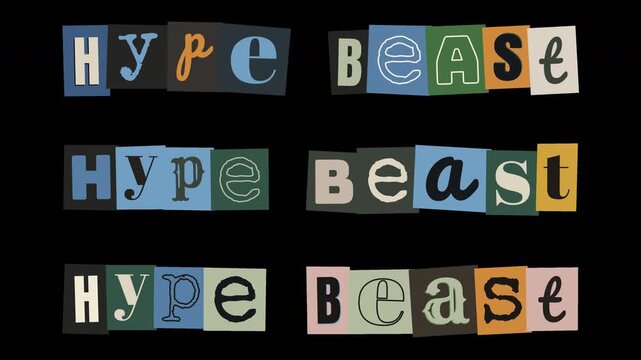 Hype Beast Ransom Note Text Animation with Boiling Effect on Black Background