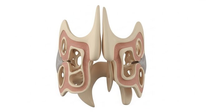 Detailed 3D rendering of human paranasal sinuses illustrating anatomical complexity and internal