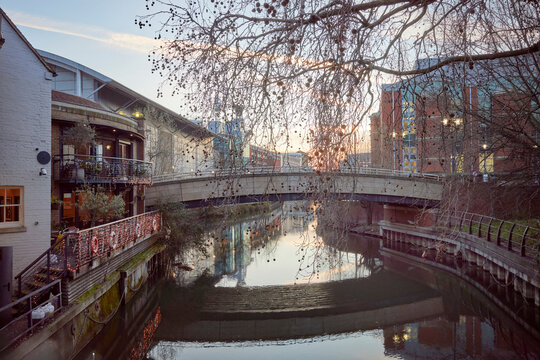 View of a Bridge Over a Canal in a City Reading, Berkshire