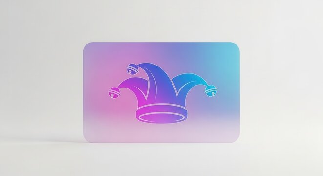 Whimsical gradient jester cap icon on a clean white backdrop illustrating playful digital artistry