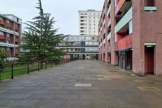 Walkway between blocks at the Golden Lane Estate, City of London