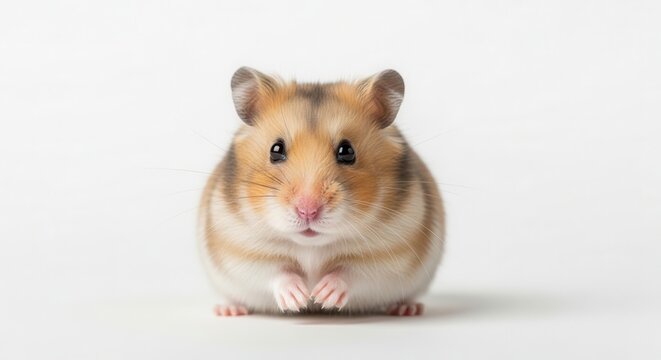 Captivating studio portrait of an adorable furry golden hamster with expressive eyes and tiny paws