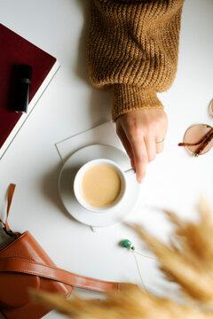 Coffee break table top view