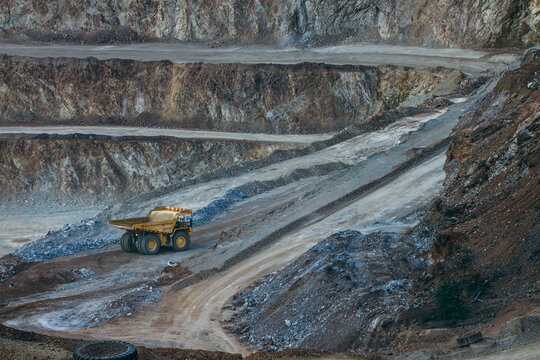 Mining haul truck on quarry access road