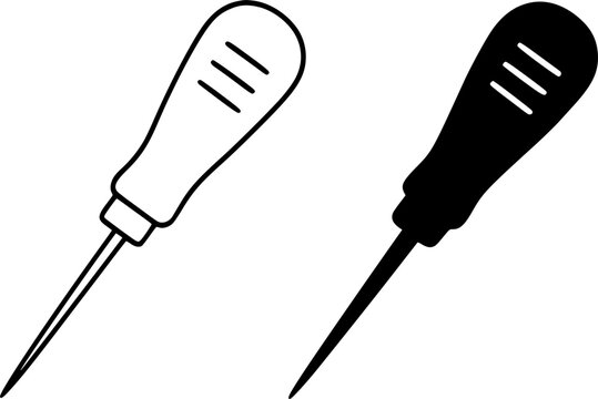 Bradawl minimalist icon in outline and silhouette design, isolated on transparent background