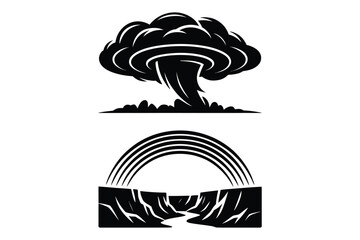 Obraz premium Mushroom cloud and rainbow over a canyon river in contrasting vector