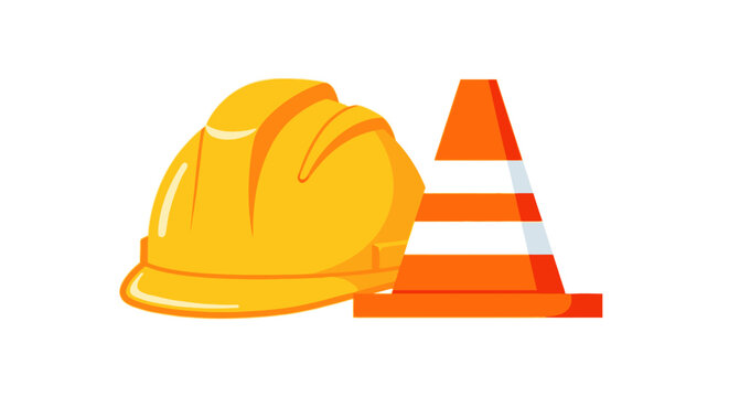 Yellow Hard Hat and Traffic Cone.