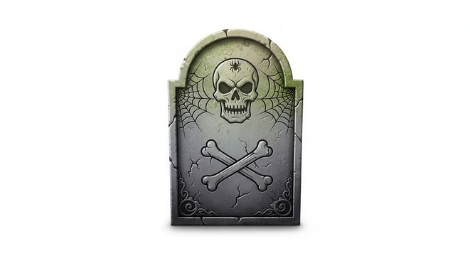 Gothic ancient tombstone with skull crossbones and spider icon ideal for spooky halloween warning