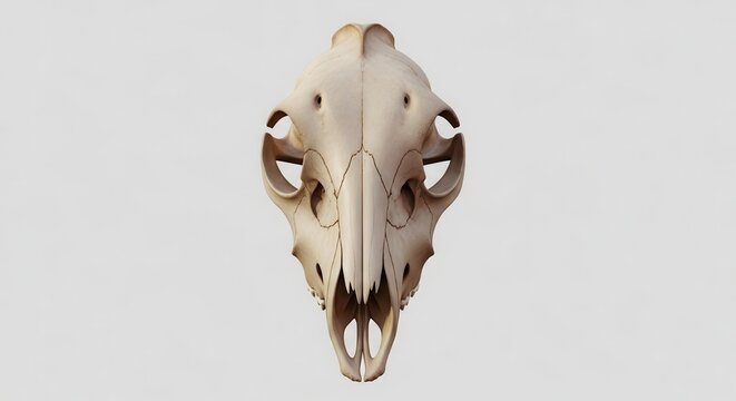Detailed anterior view of a mammalian cranial structure presenting intricate bone formation and