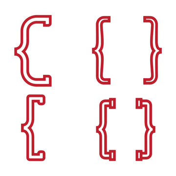 Red bracket symbols on white background, curly braces and square brackets