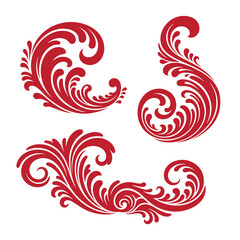 Fototapeta premium Red floral swirls on white background, decorative
