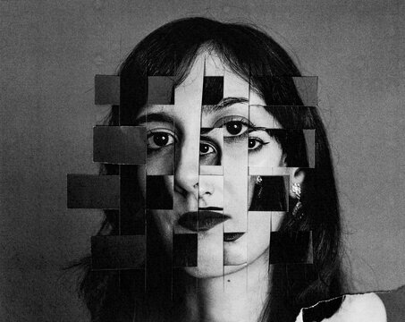 Analog portrait combining two separate photographs of the same woman