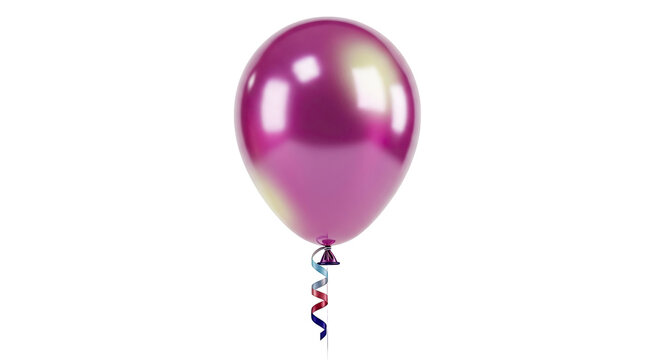 Shiny Pink Balloon with Ribbon on White Background