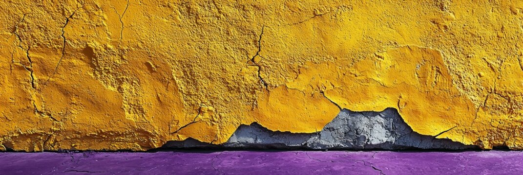 Vibrant Textured Yellow Wall with Cracks and Purple Base Layer